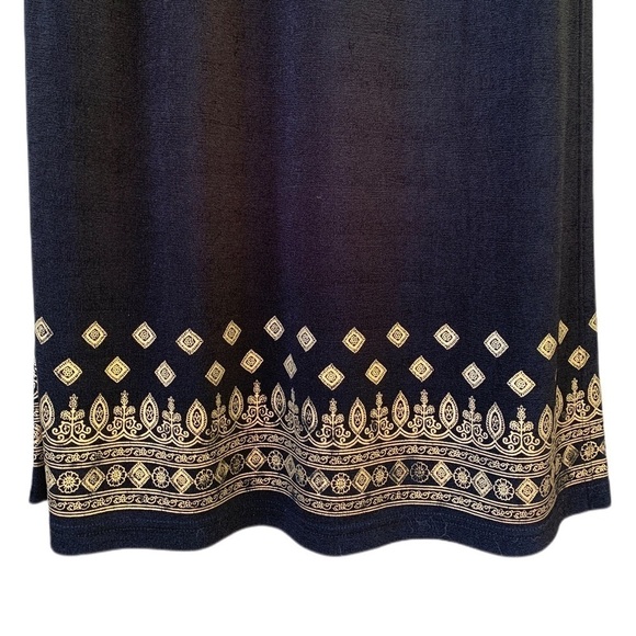 90s Reflections by Spiegel Black Gold Boho Maxi Dress M | Slinky Minimalist Chic - Picture 5 of 8